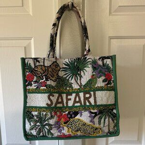 America & Beyond Beaded Safari Tote Bag Crossbody Boho Embellished